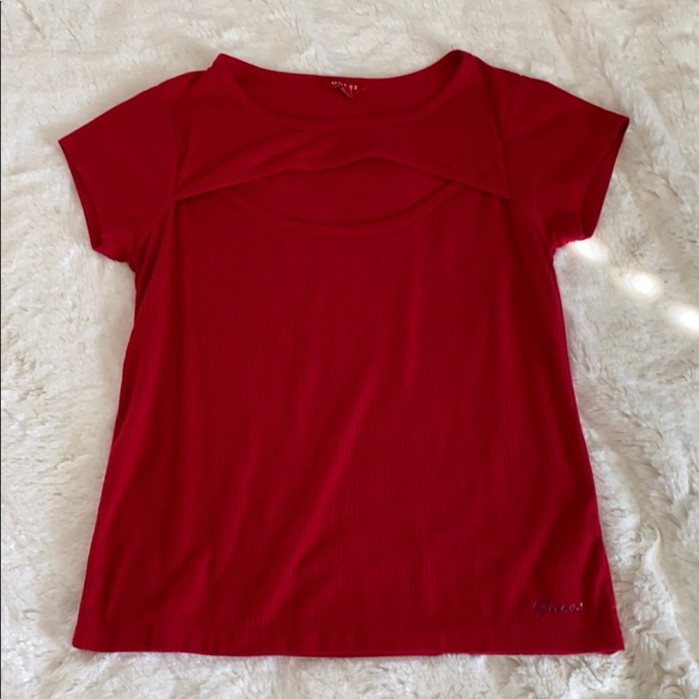 Red guess top with chest opening